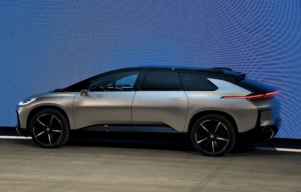 Faraday Future's FF 91 prototype electric crossover vehicle is unveiled during a press event for CES 2017 at The Pavilions at Las Vegas Market on January 3, 2017 in Las Vegas, Nevada. Ethan Miller/Getty Images/AFP