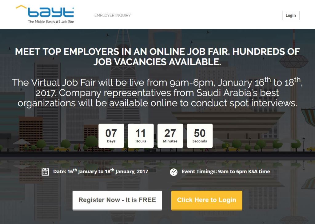 The print screen of the registration page for a virtual fair to take place next week. 