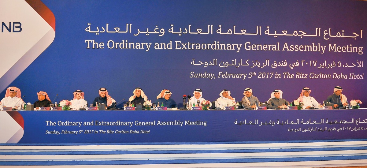 Minister of Finance and the Chairman of QNB Group’s Board of Directors H E Ali Sherif Al Emadi (seventh left); Sheikh Abdullah bin Mohammed bin Saud Al Thani (sixth left), Vice Chairman of the Board of QNB; Ali Ahmed Al Kuwari (second left), Group CEO of 