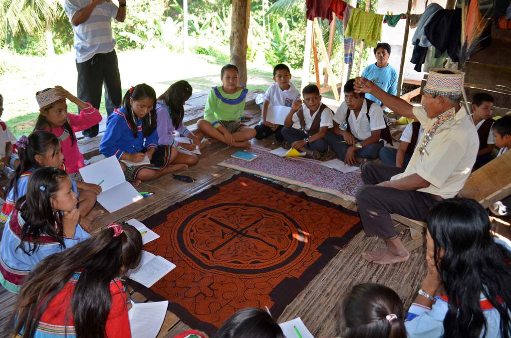 Undated picture released on January 31, 2017 by the General Direction of Intercultural Bilingual and Rural Education of the Peruvian Ministry of Education (DIGEIBIRA) of Amazonian children participating in activities designed to practice their native lang