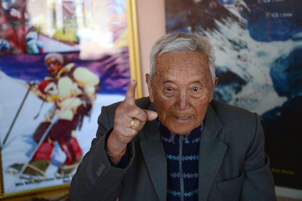 In this photograph taken on February 10, 2017, Nepalese mountaineer Min Bahadur Sherchan speaks during an interview with AFP in Kathmandu. AFP / Prakash Mathema 