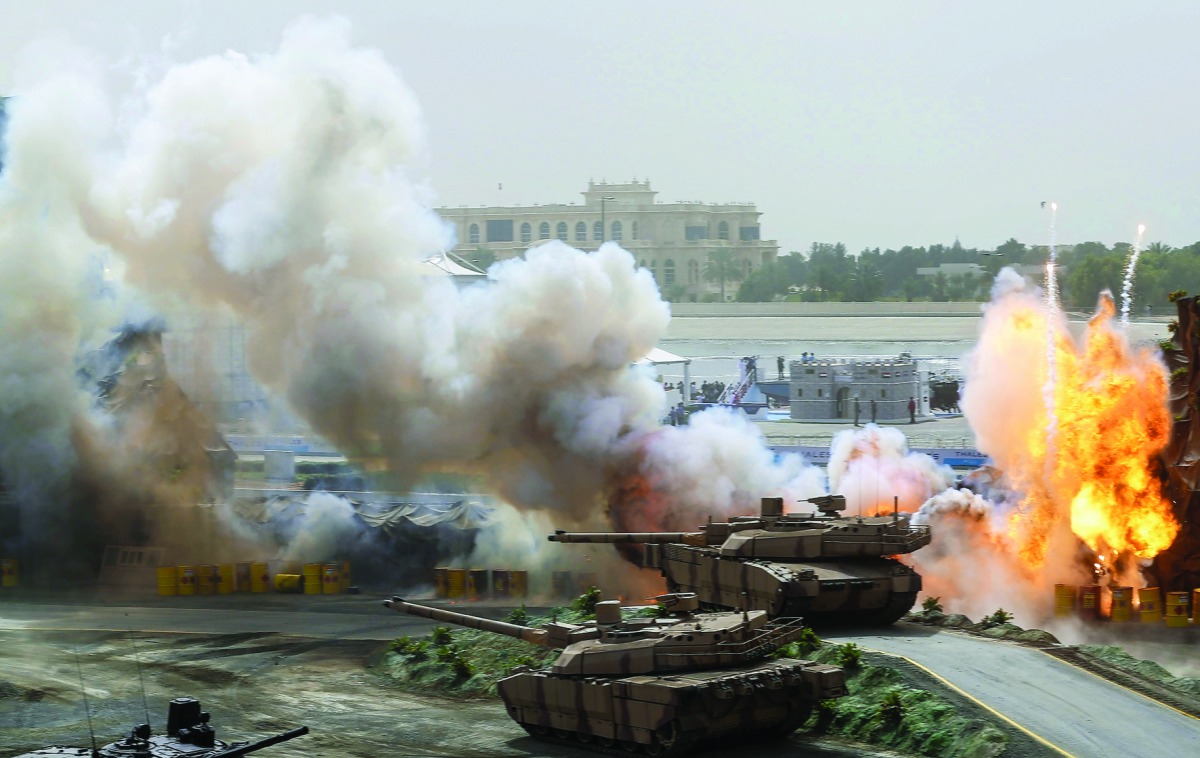 Emirati Armed Forces show their skills during a military show at the opening ceremony of the International Defence Exhibition and Conference (IDEX) in Abu Dhabi, United Arab Emirates