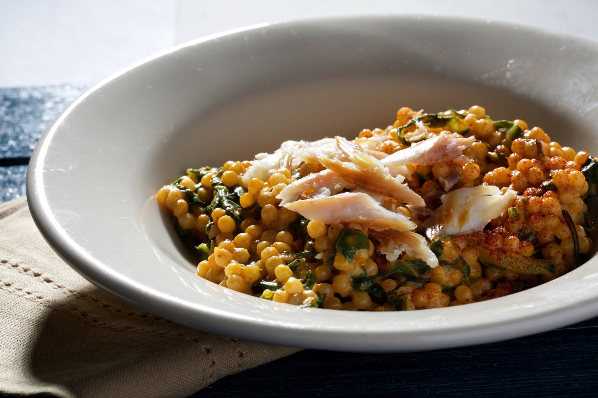 Harissa Pearl Couscous With Swiss Chard (Photo by Deb Lindsey for The Washington Post)