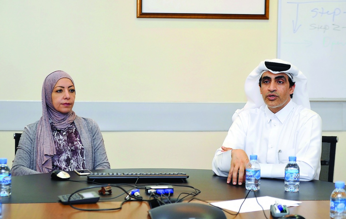 Dr Talal Khader Talal, Head of Podiatric Services at HMC, with Dr Salma Khraibit, diabetic foot surgeon and Board Member of GCC Group for Diabetic Foot, during a press conference at the HMC yesterday. Pic: Abdul Basit / The Peninsula