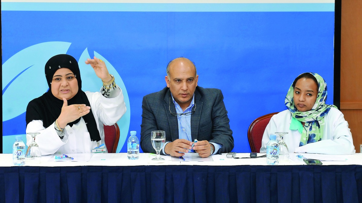 FROM LEFT: Dr Buthaina Ibrahim, Dr Moataz Bashah, and Dr Waheeba Al Haj at a press conference at Hamad bin Khalifa Medical City yesterday. Pic: Kammutty VP / The Peninsula