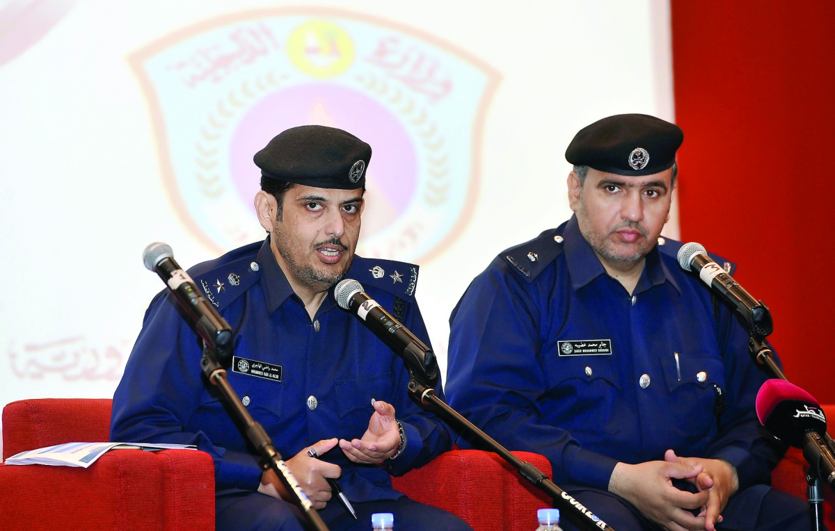 Lt Colonel Mohammed Radi Al Hajri (left) and Major Jaber Mohamed Odhaiba at the press conference yesterday. Pic: Kammutty VP / The Peninsula