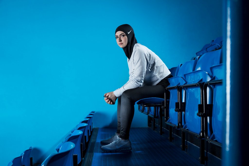 A woman poses in a Nike hijab being developed for Muslim women athletes, in an undate photo released by the company March 8, 2017. Photos: Vivienne Balla/Nike