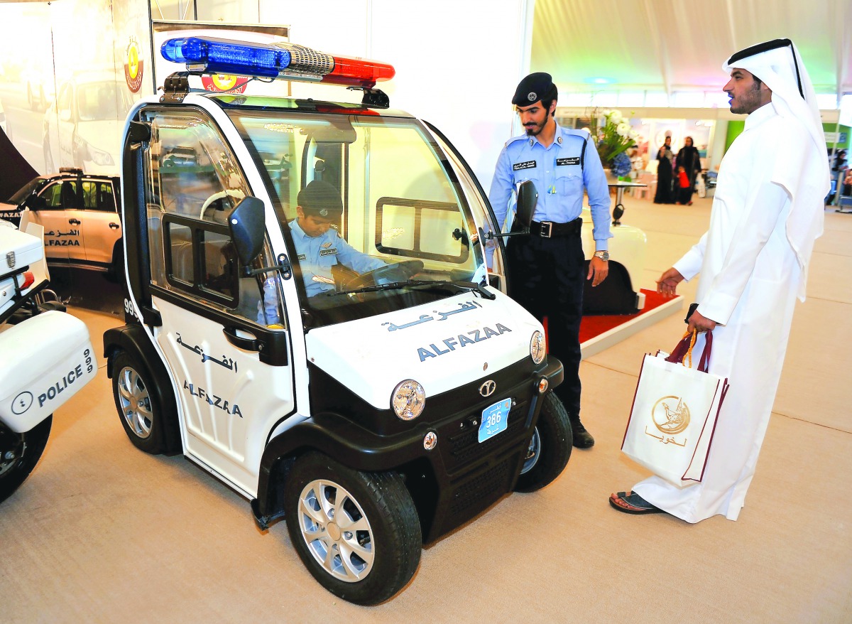 Smart Police car of Al Fazaa on display at the GCC Traffic Week at Darb Al Saai. Pic: Abdul Basit / The Peninsula