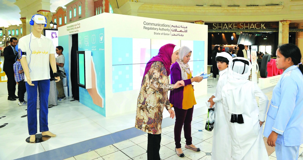 The Communications Regulatory Authority's (CRA) consumer awareness booth during the World Consumer Rights Day celebrations at the Villaggio Mall. Pic: Kammutty V P/The Peninsula