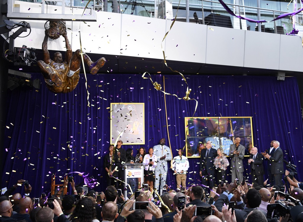 General overall view of statue unveiling of Los Angeles Lakers former center Shaquille O'Neal at Staples Center. Kirby Lee
