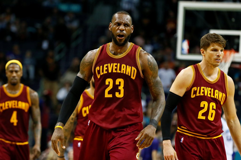 Cleveland Cavaliers forward LeBron James (23) reacts after scoring a basket in the second half against the Charlotte Hornets at Spectrum Center. The Cavs defeated the Hornets 112-105.  Jeremy Brevard