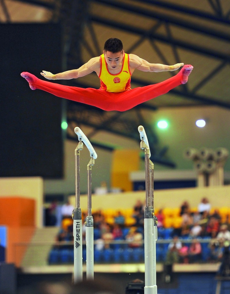 China's Zhou Jingyuan in action during the final day of the 10th FIG Artistic World Cup at Aspire Dome on Saturday. Picture: Abdul Basit /The Peninsula