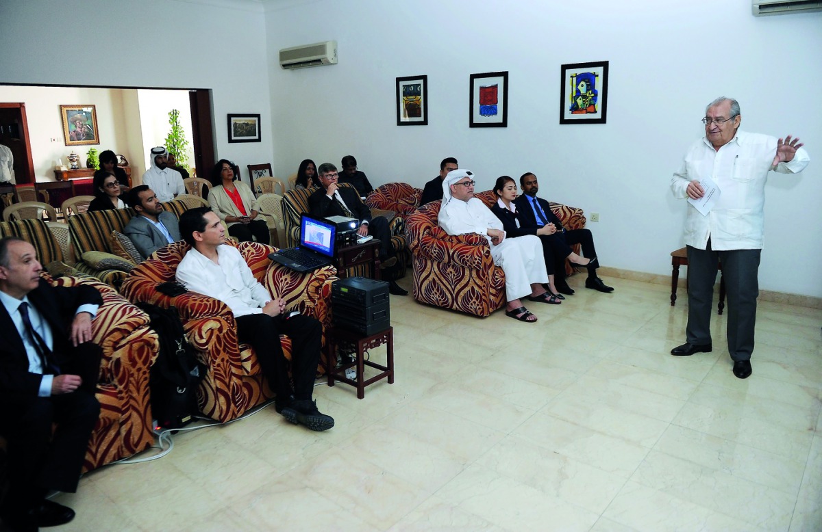 Eumelio Caballero Rodriguez, Ambassador of Cuba to Qatar, during the press briefing at his residence yesterday.  Pic: Abdul Basit / The Peninsula