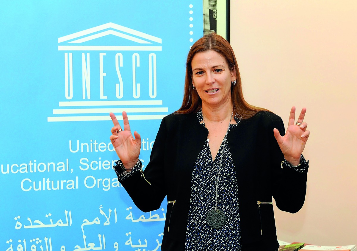 Anna Paolini, Director, Unesco Regional office in Doha, addressing the media at the Unesco premises in Doha yesterday. Pic: Salim Matramkot / The Peninsula