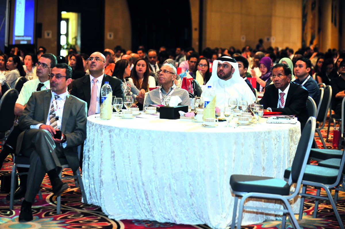 Khalid Al Emadi, CEO of Al Ahli Hospital, and other officials during the Obesity and Overweight Symposium by Al Ahli Hospital at Katara yesterday. Pic: Baher Amin / The Peninsula