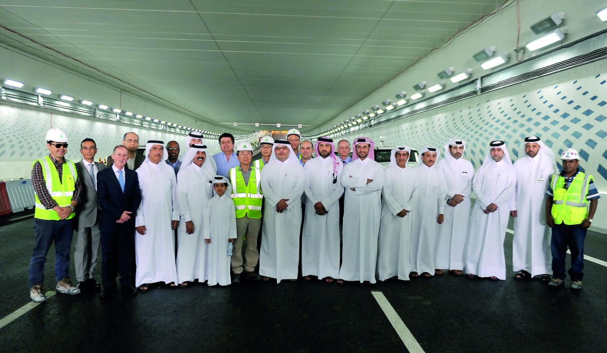 Officials during the opening of the key Onaiza tunnel, which is part of the Lusail Expressway. Pic: Abdul Basit / The Peninsula