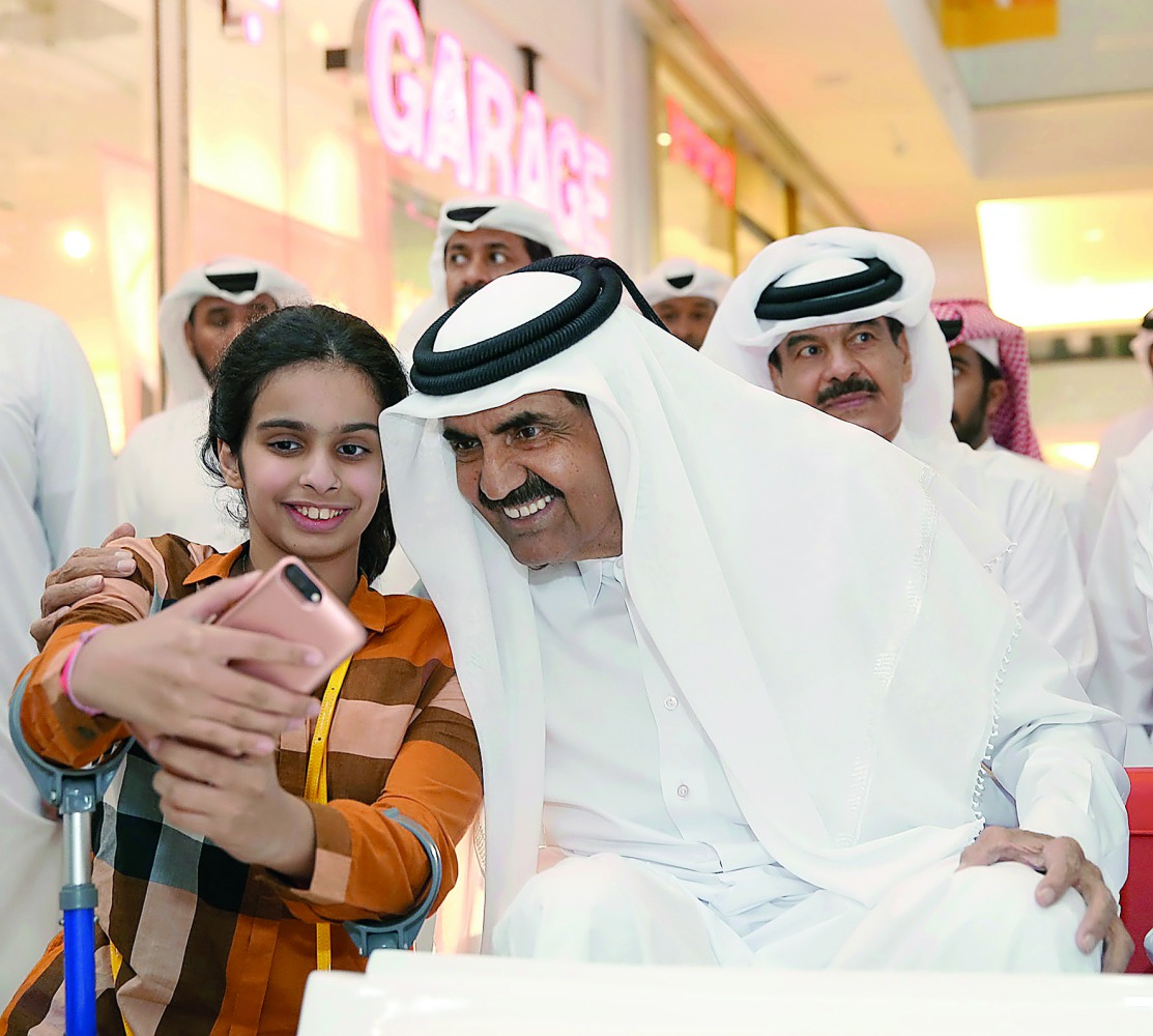 Father Emir H H Sheikh Hamad bin Khalifa Al Thani at The Mall of Qatar after the official opening ceremony yesterday. 