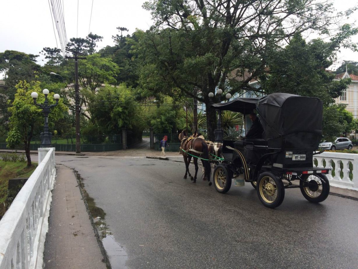 A horse-drawn carriage rides down the road in Brazil's former imperial summer capital Petropolis, March 19, 2017. Thomson Reuters Foundation/Chris Arsenault