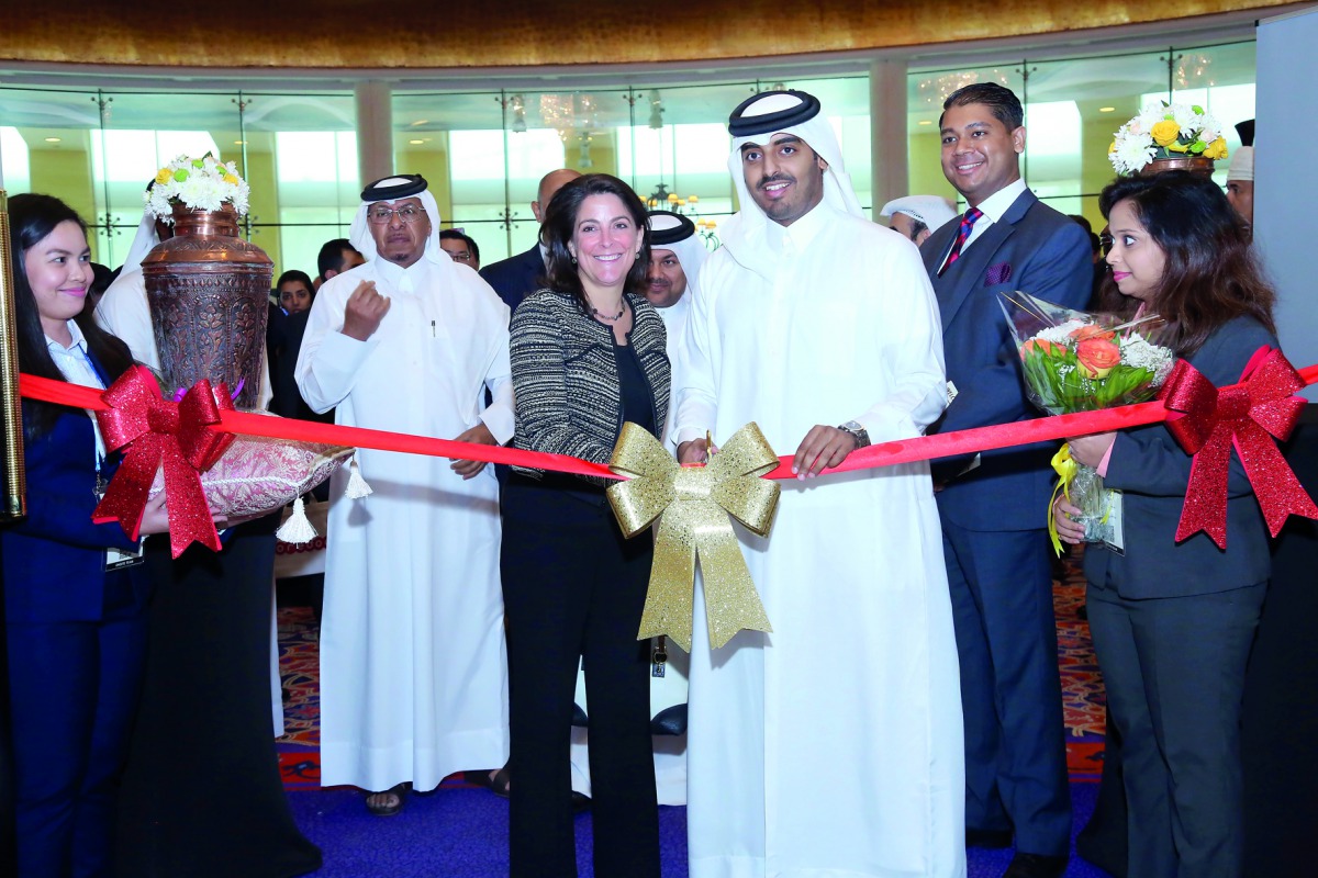 Eng. Abdulaziz Al Hammad, Manager – Conservation & Energy Efficiency at Qatar General Electricity and Water Corporation (Kahramaa) with Sheikh Nasser bin Hamad Al Thani, Chief Business Officer, Ooredoo and Dana Shell Smith, US Ambassador to Qatar, at the 