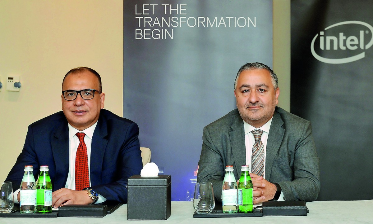 Mohammed Amin, (left) Senior Vice-President Middle East Region, Turkey, and Africa, at Dell EMC, and Habib Mahakian, Vice President, Gulf and Pakistan at Dell EMC at the press conference held at St Regis, yesterday. Pic: Kammutty VP / The  Peninsula