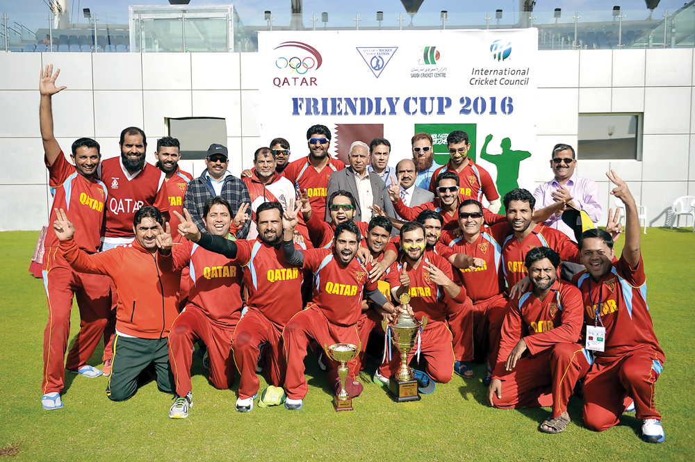 Qatar team's players and officials celebrate after their win over Saudi Arabia in the Twenty20 match at the Asian Town Cricket Stadium, in this last year's file photo. 