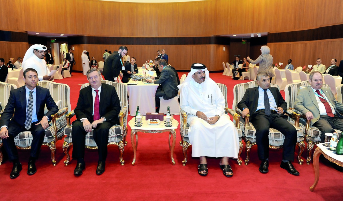 The Vice-Chairman of Qatar Chamber, Mohamed bin Twar (third right), Ambassador of Turkey to Qatar, Fikret Ozer (second left), Chairman of TET, Dr Fatih Kemal (left), and other delegates at the meeting of Qatar Chamber with visiting business delegation  fr