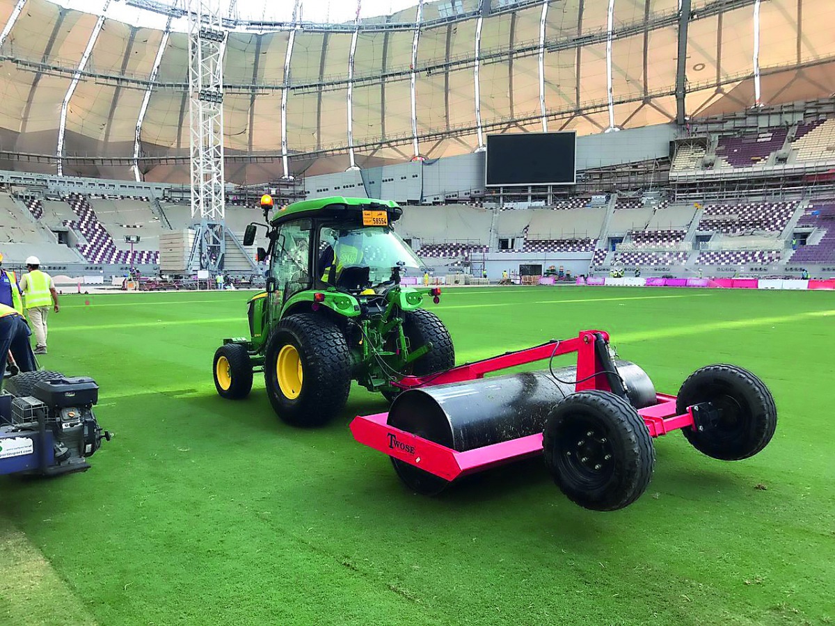 A view of the returfing process being carried out by groundsmen at Khalifa International Stadium in Doha.