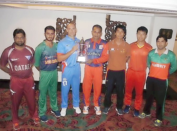 Captains of the participating teams in the ICC World Cricket League Asia Division 1 tournament pose for a photograph during the opening ceremony held in Chiang Mai, Thailand. 