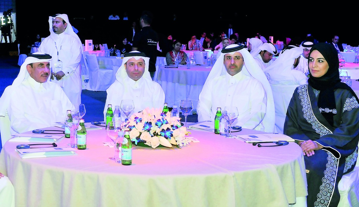 FROM LEFT. Minister of Transport and Communications, H E Jassim bin Saif Al Sulaiti; Minister of Education and Higher Education, H E Dr Mohammed Abdul Wahed Ali Al Hammadi; Chief Executive Officer of Qatar Rail Eng. Abdullah bin Abdulaziz Al Subaie, and M