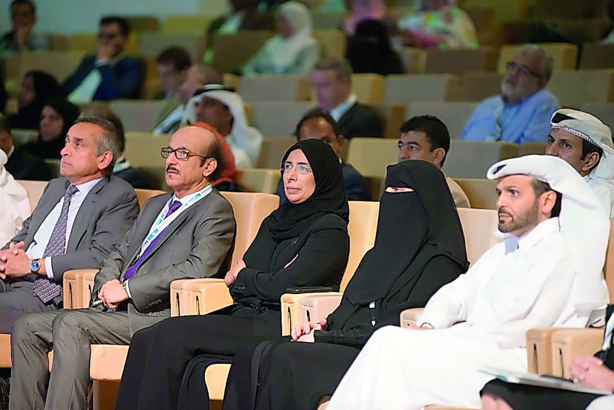 Minister of Public Health H E Dr Hanan Mohamed Al Kuwari (centre) and other officials during the official launch of the Qatar Public Health Strategy 2017-2022 Consultation.