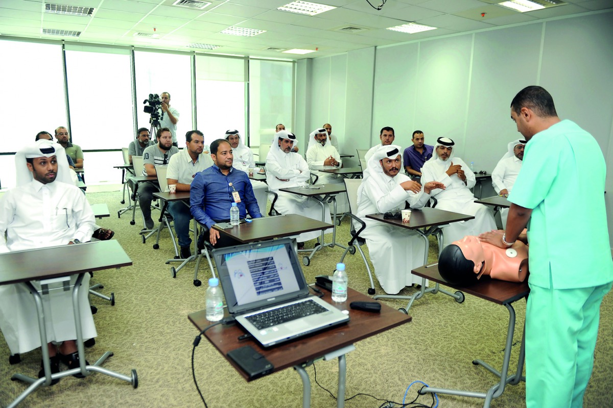 A demonstration under way at the health and occupational safety training programme organised by he Ministry of Municipality and Environment for its employees.
