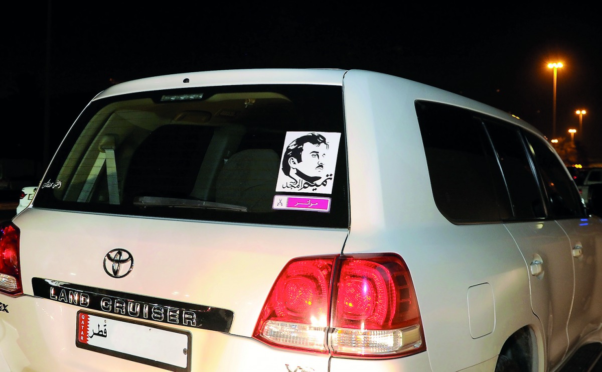 A vehicle shows a sticker of Emir H H Sheikh Tamim bin Hamad Al Thani on it showing support for the leadership. Pic: Salim Matramkot / The Peninsula