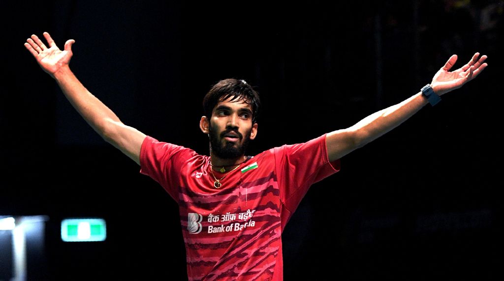 Kidambi Srikanth of India celebrates after defeating Chen Long of China in the Australian Open men's singles badminton final in Sydney on June 25, 2017. AFP / William West