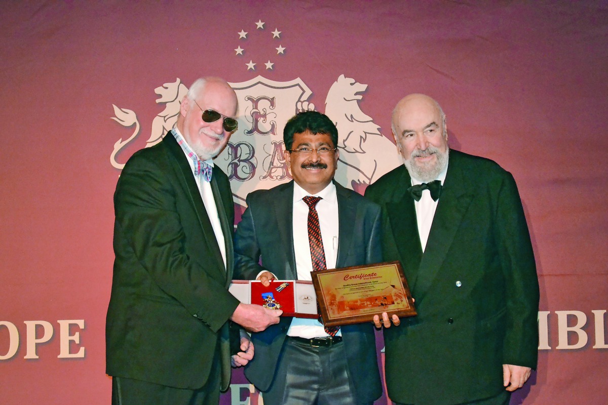 Quality Group Chairman, Shamsudheen Olakara (centre), receiving award at the ‘International Conference: Excellence in Quality’ event held inat Lucerne city, Switzerland.