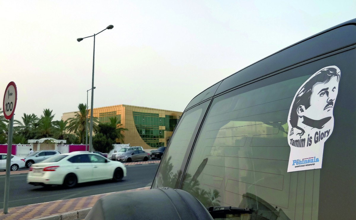 'Tamim is Glory' car stickers provided by The Peninsula seen on various vehicles in Doha. Pic: Qassim Rahmatullah / The Peninsula