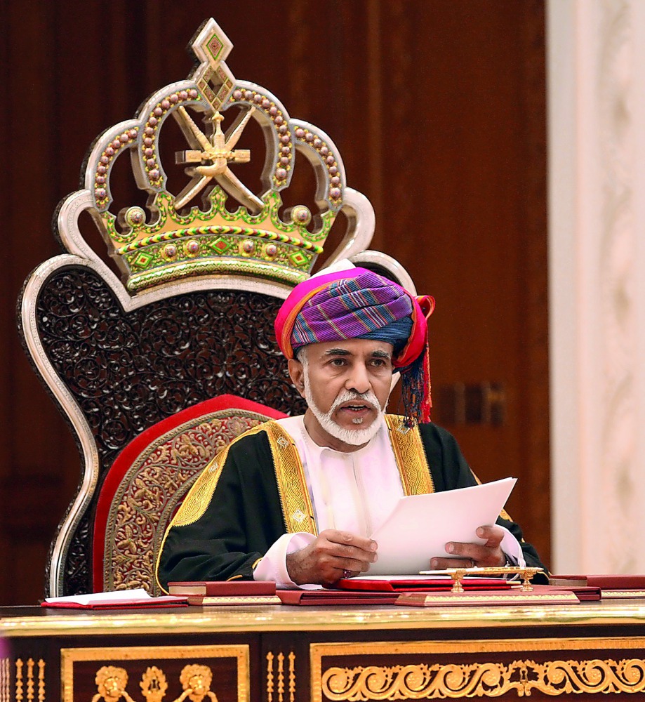 H M Sultan Qaboos bin Said of the Sultanate of Oman speaking during the celebrations to mark the 47th anniversary of the Blessed Renaissance Day. 