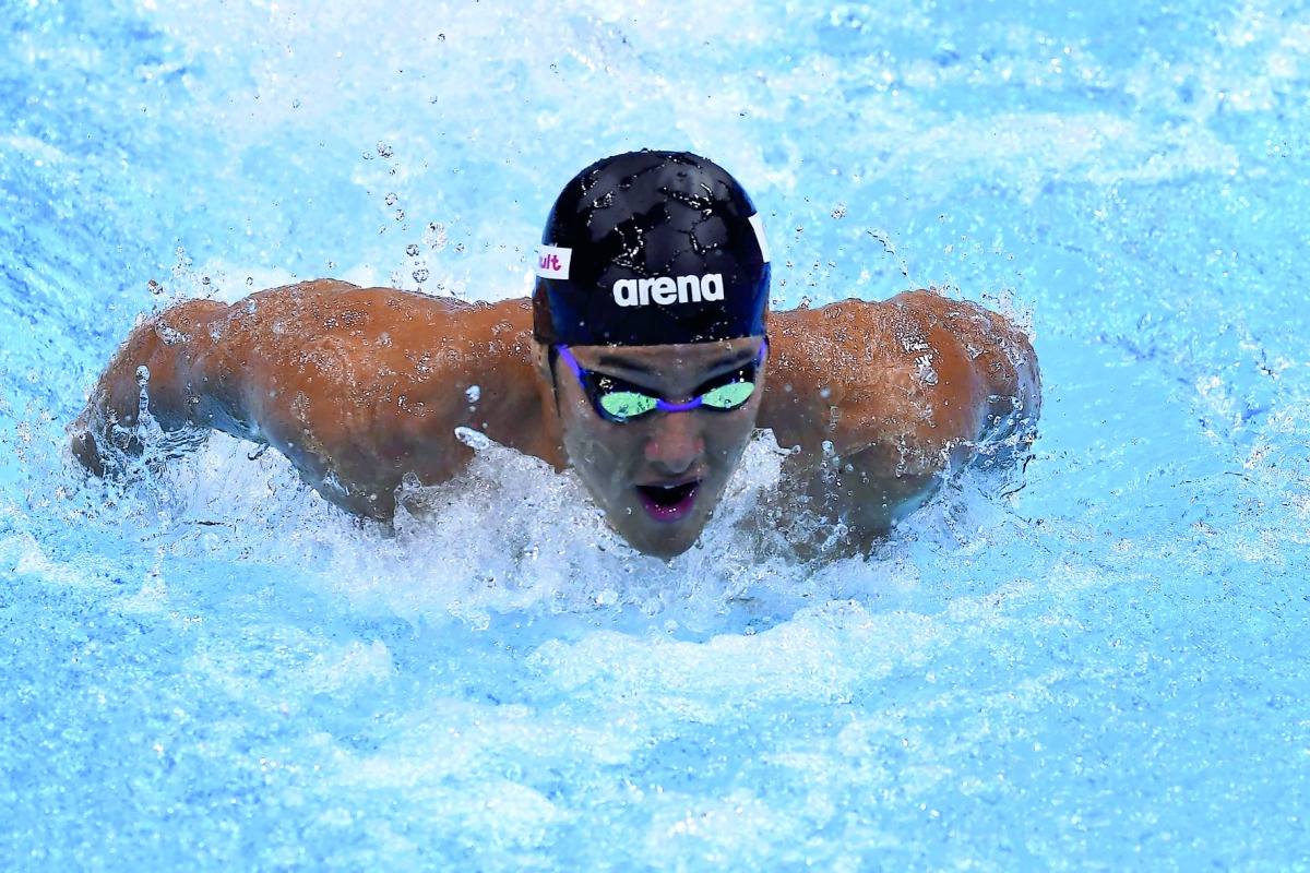 Japan’s Kosuke Hagino competes in a men’s 200m medley heat during the swimming competition at the 2017 FINA World Championships in Budapest, yesterday. Hagino began his bid to become the first non-American winner of the men’s 200m individual medley since 