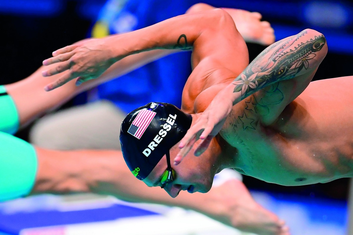 US swimmer Caeleb Remel Dressel competes in the mixed 4x100m freestyle final during the swimming competition at the 2017 FINA World Championships in Budapest.