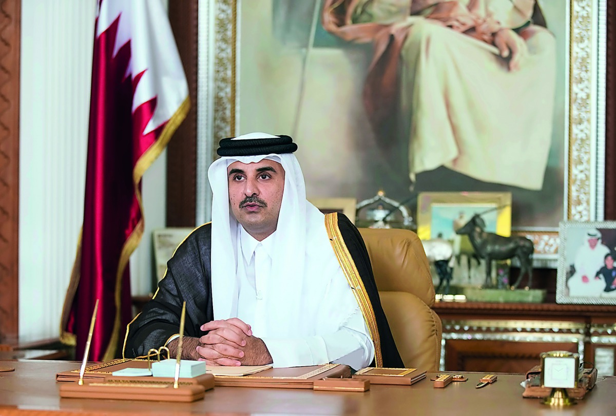 Emir H H Sheikh Tamim bin Hamad Al Thani addressing the nation recently.