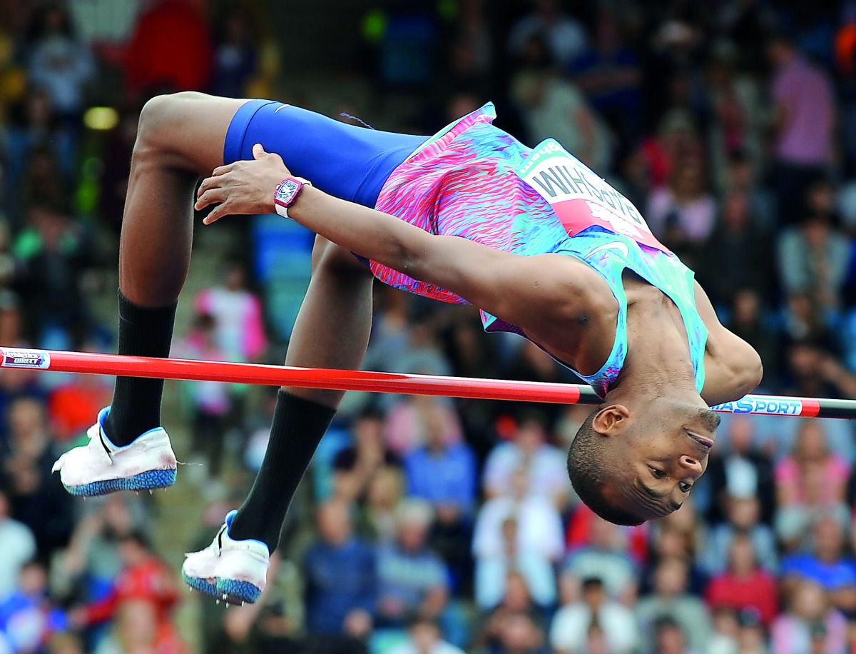 Mutaz Essa Barshim of Qatar competes during the men’s high jump event of the 2017 IAAF Diamond League meet at Alexander Stadium in Birmingham, United Kingdom yesterday. 