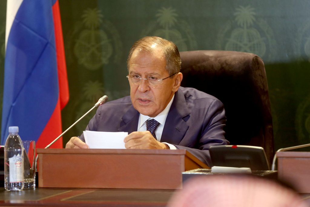 Russian Foreign Minister Sergei Lavrov in Jeddah on September 10, 2017. / AFP / STRINGER