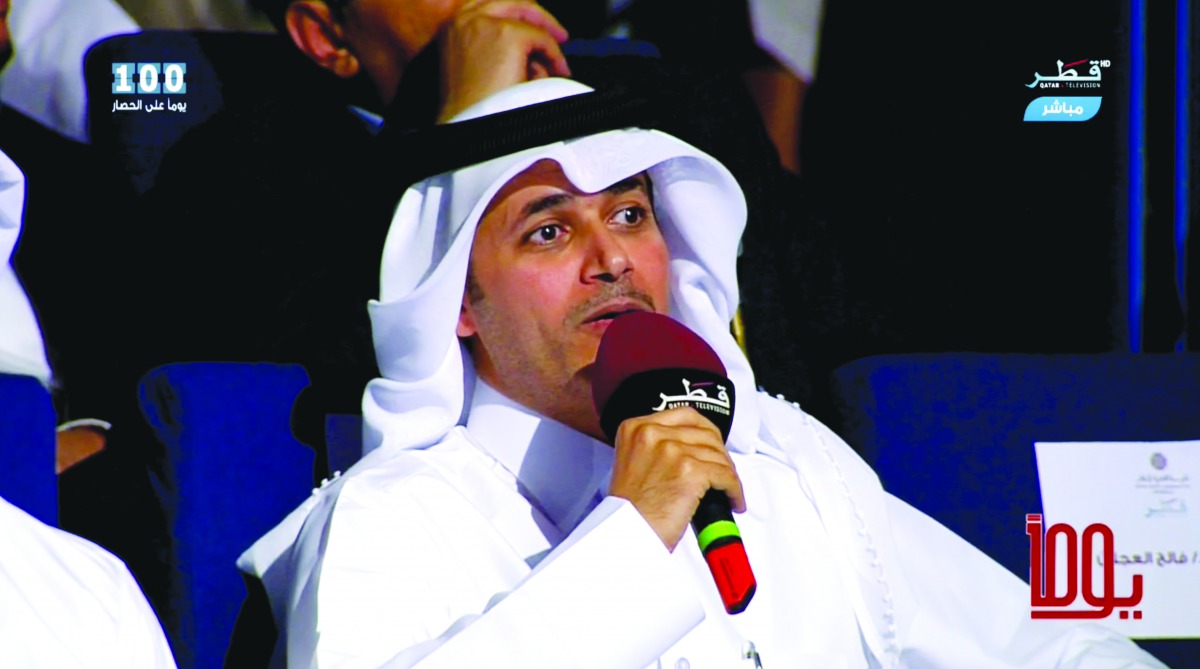 Dr. Khalid bin Mubarak Al-Shafi, Editor-in-Chief of The Peninsula, speaking at the symposium held by Qatar TV. 