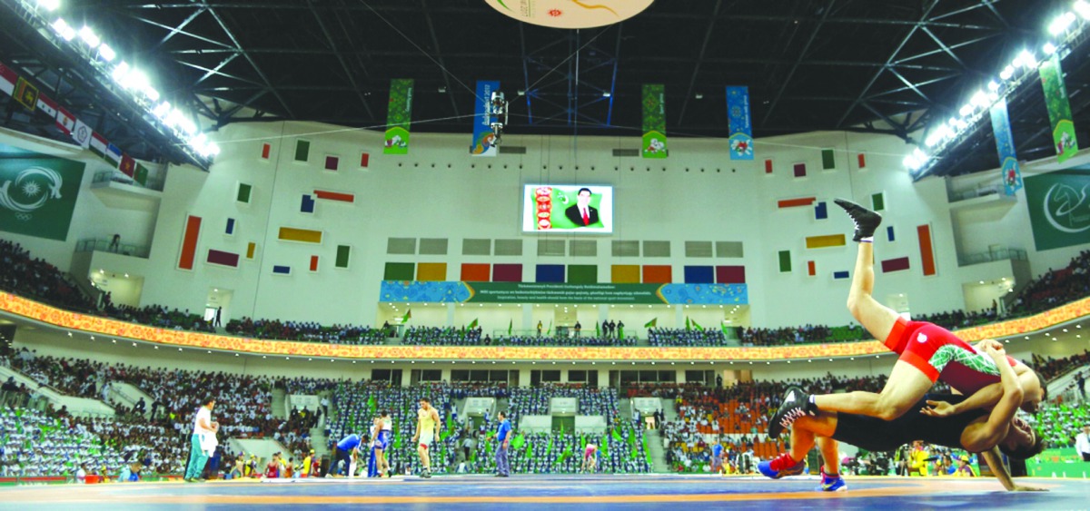 Action from the wrestling competition of the 2017 Ashgabat Asian Indoor and Martial Arts Games.