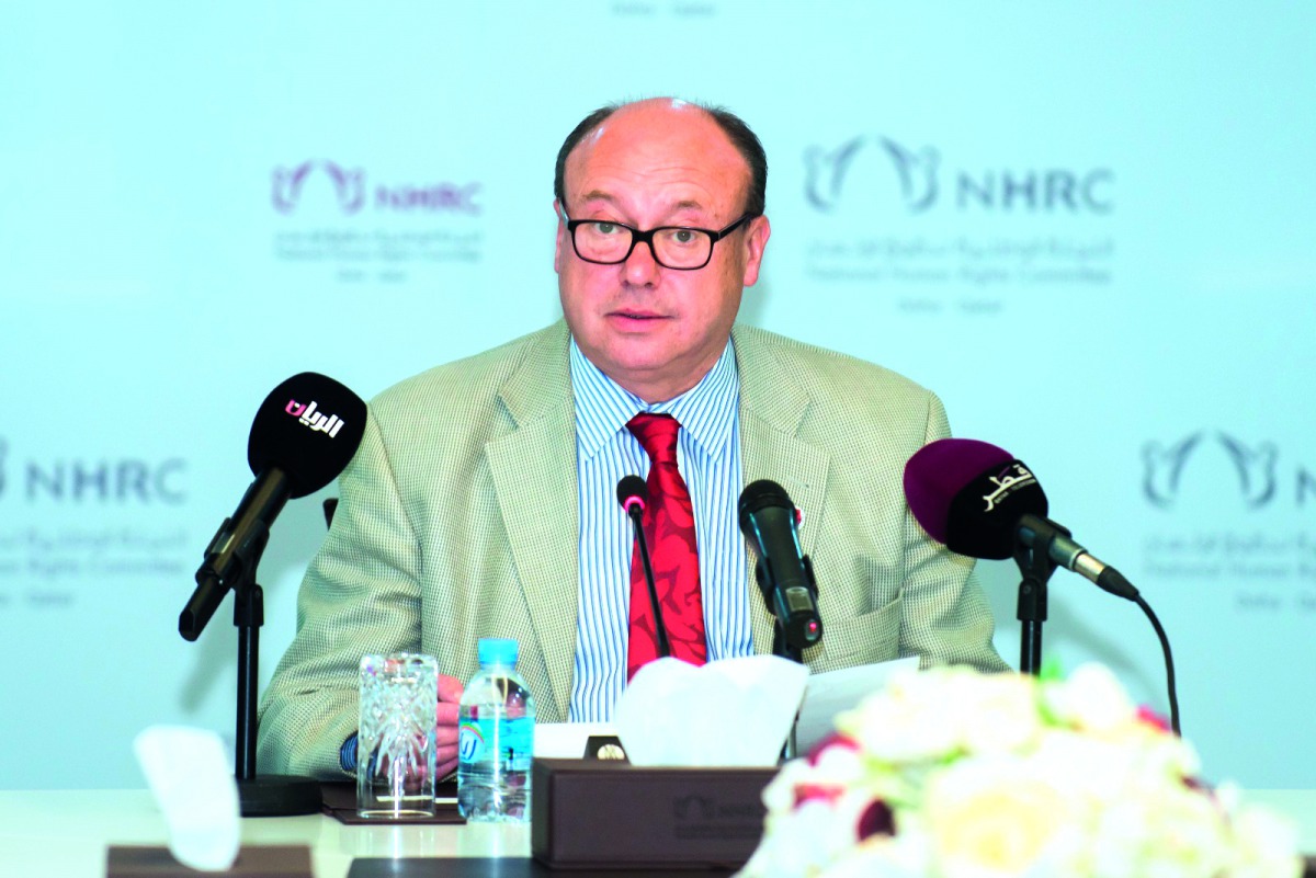 The head of the British Parliamentary Inquiry Committee, Grahame Morris, speaking in Doha, yesterday.