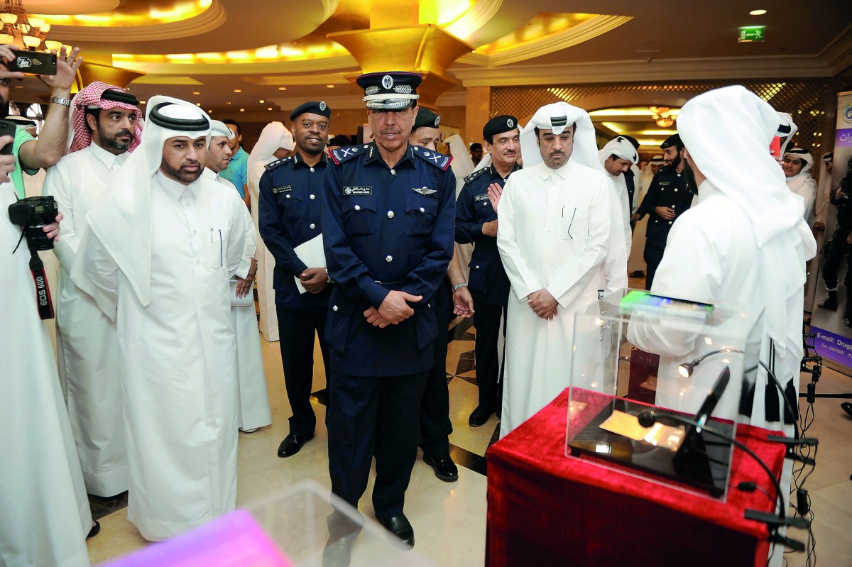 Saad bin Jassim Al Khulaifi (second left), Director-General of Public Security at the Ministry of Interior, with Khalid bin Ibrahim Al Sulaiti, General-Manager of Katara (left), during the opening of the 1st Media forum at Katara yesterday. Pic: Abdul Bas