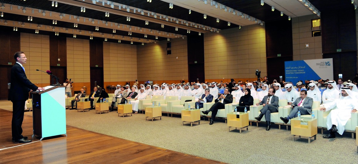 Daniel J Martin, President, Seattle Pacific University, delivering a lecture organised by the Hamad Bin Khalifa University at the Student Centre, Education City in Doha, on Thursday. 
Pic:  Salim Matramkot / The Peninsula