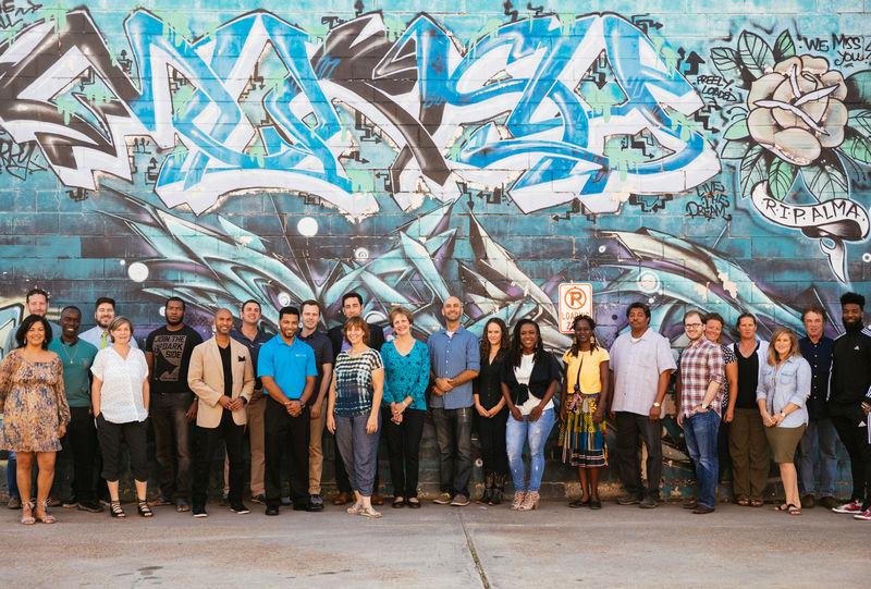 Participants of a startup accelerator class organised by Propeller pose for a picture in New Orleans, Louisiana, U.S. on September 9, 2017. Handout: W. Rush Jagoe