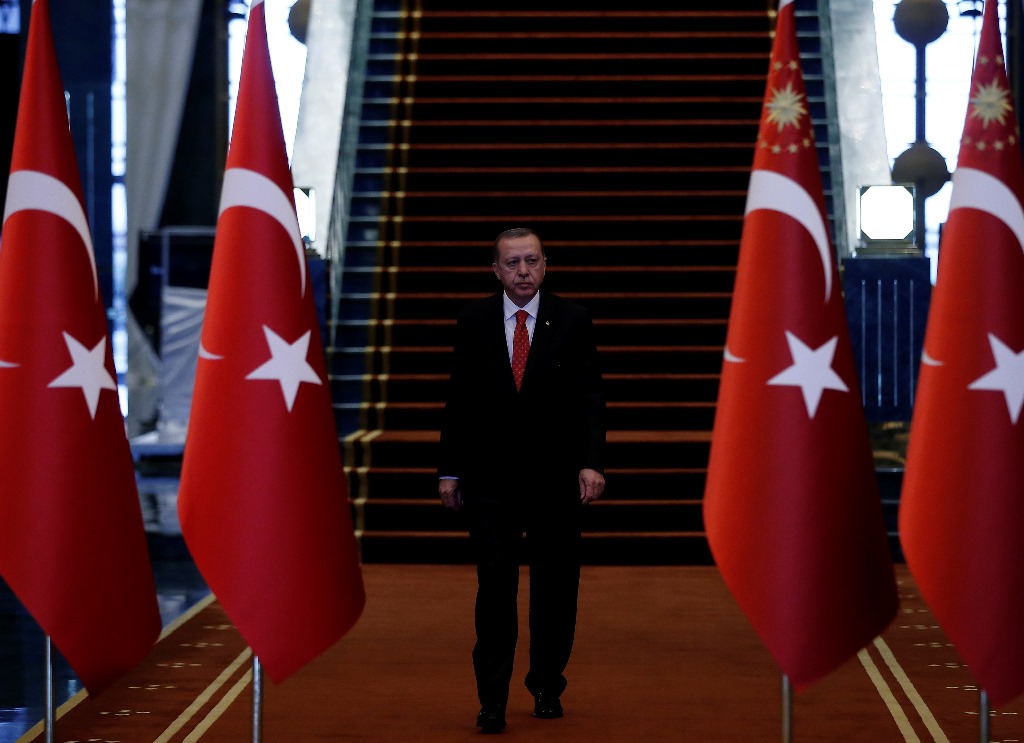 Turkish President Recep Tayyip Erdogan is seen during a ceremony marking the 94th anniversary of Republic Day on October 29, 2017 at the Presidential Complex in Ankara, Turkey. Mehmet Ali Özcan / Anadolu Agency
