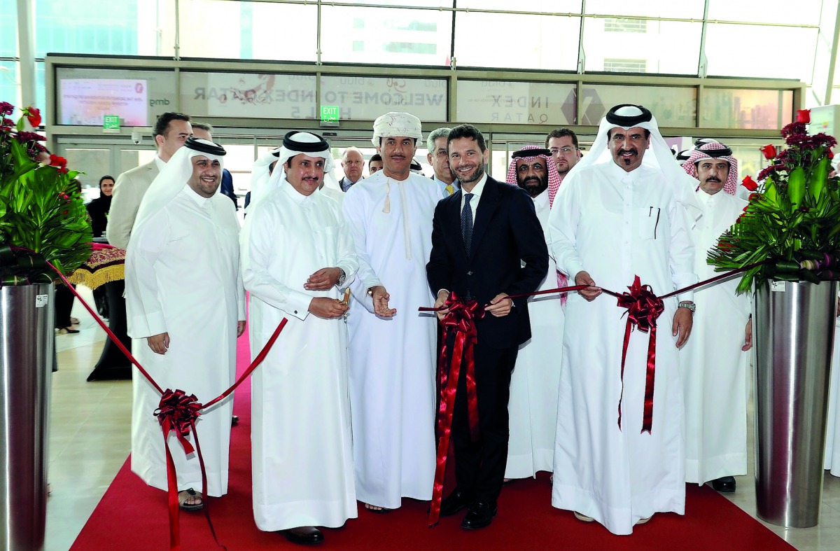 Chairman of Qatar Chamber, Sheikh Khalifa bin Jassim bin Mohammed Al Thani, inaugurating the Index Qatar, in the presence of Hassan Al Ibrahim, Chief Tourism Development Officer of QTA; Mohamed bin Ahmed bin Towar Al Kuwari, Vice-Chairman, Qatar Chamber; 