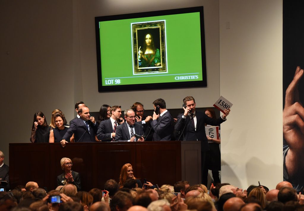 Christie's employees take bids for Leonardo da Vinci's 